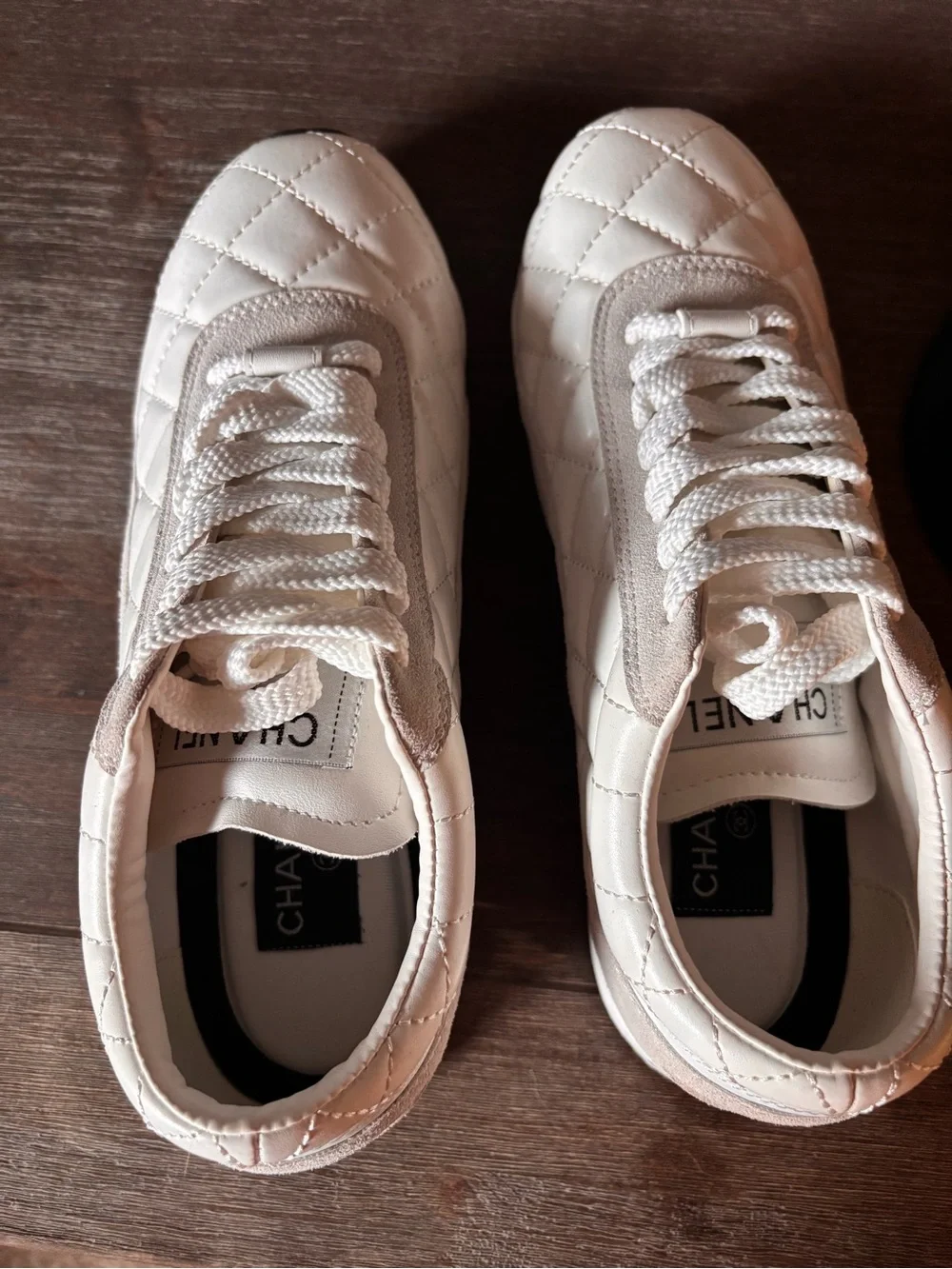 CHANEL Quilted Leather & Suede Low-Top Sneakers in White